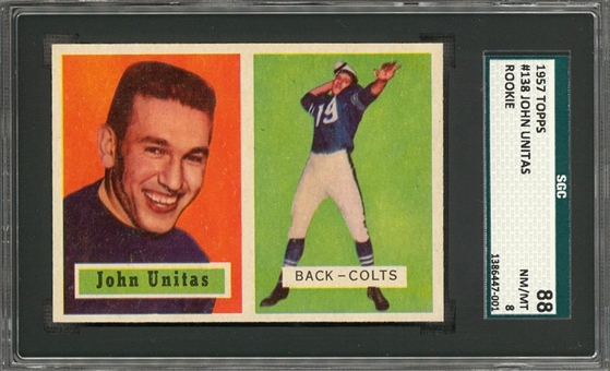 1957 Topps #138 Johnny Unitas Rookie Card – SGC 88 NM/MT 8
